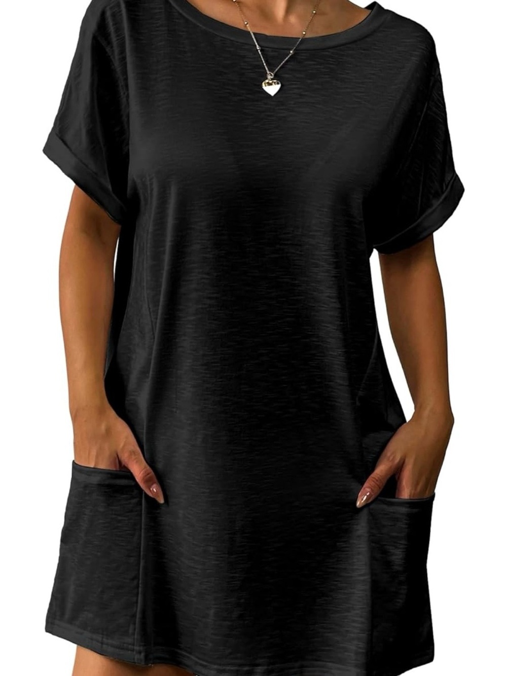 Black Short Sleeve Pocket T-Shirt Dress